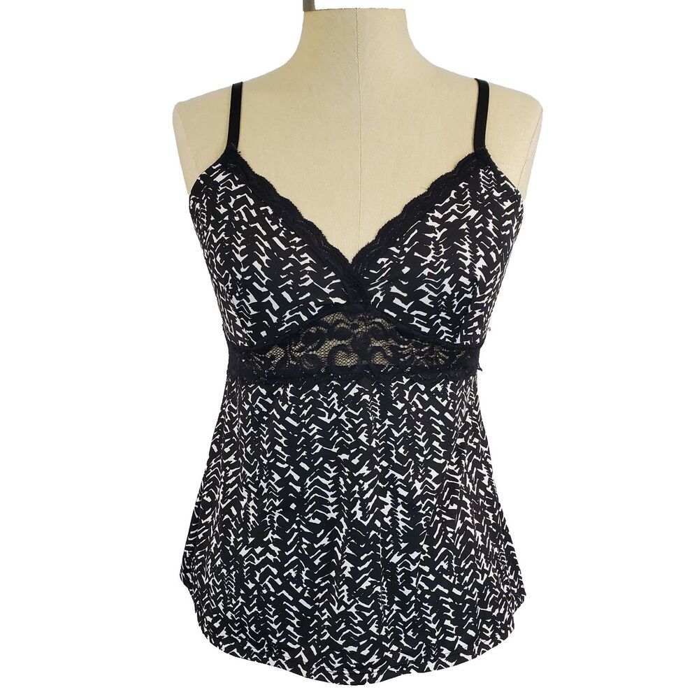 Y2K Lace Trim Babydoll Tank Top Sheer Black White Whimsigoth Dark Romantic L